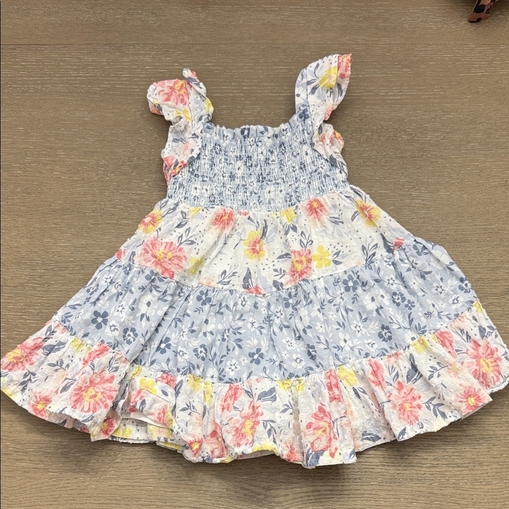 Floral Girls Dress in Blue, Pink, Yellow and White